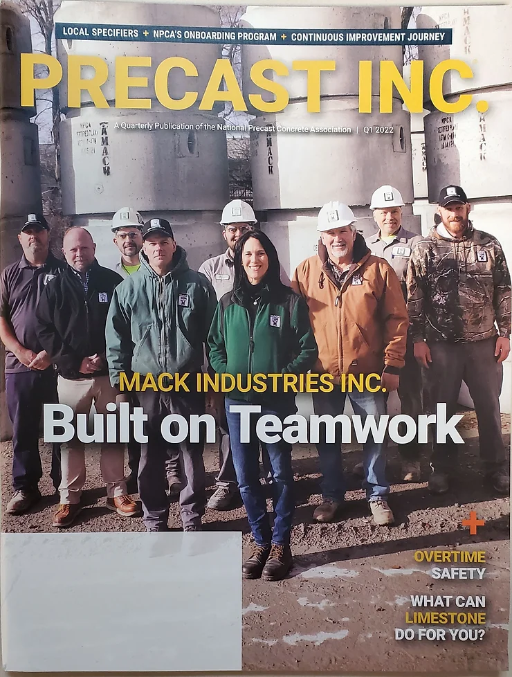 Precast Inc Q1 2022 magazine cover featuring Mack Industries